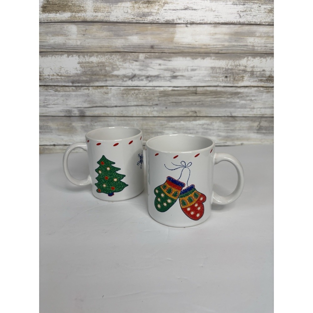 Set Of 2 Crate & Barrel Christmas Mug Julia Bullmore  Scarf Hat Snowflake